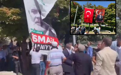 Zafer Bayramı tören alanına Haniye posteri astılar! CHP’li vekiller ve halk tarafından indirildi